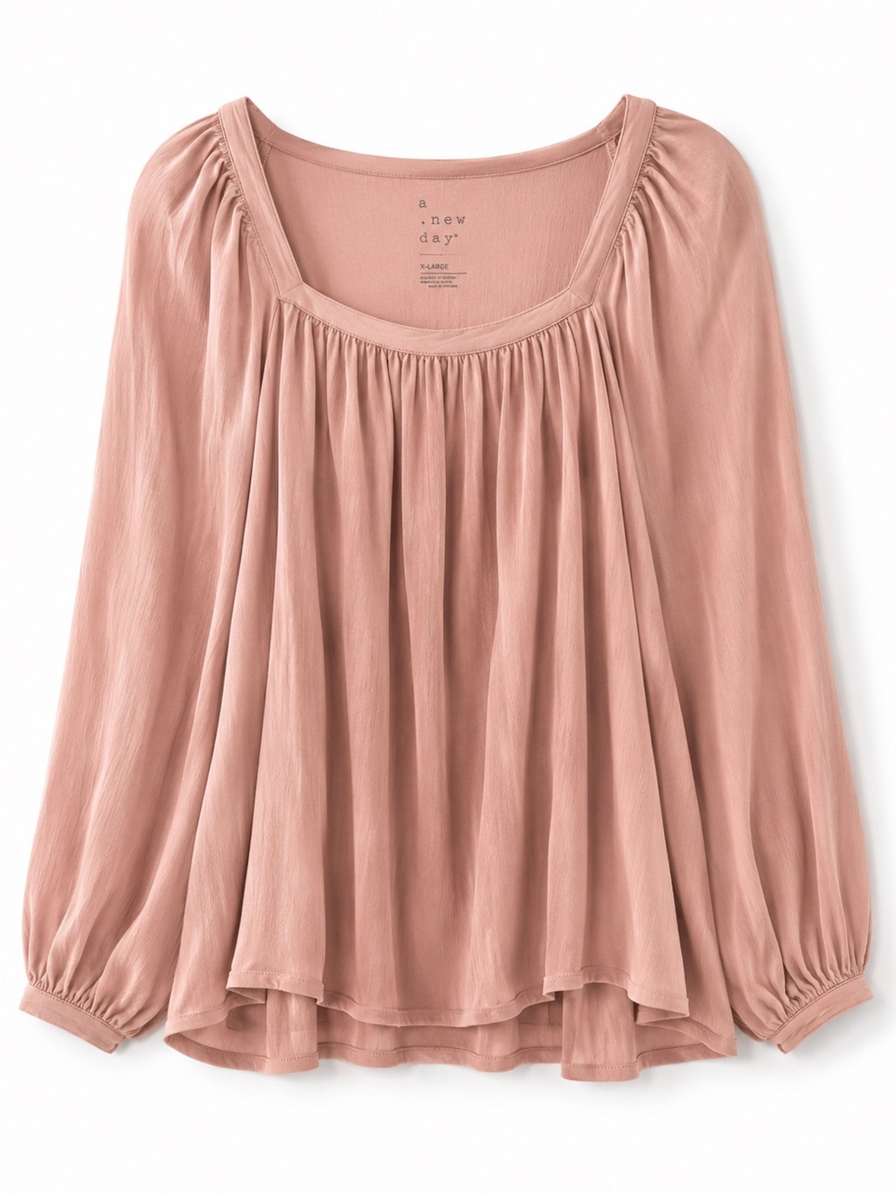 A New Day Dusty Rose Puff Sleeve Open Back Blouse XL Flowy